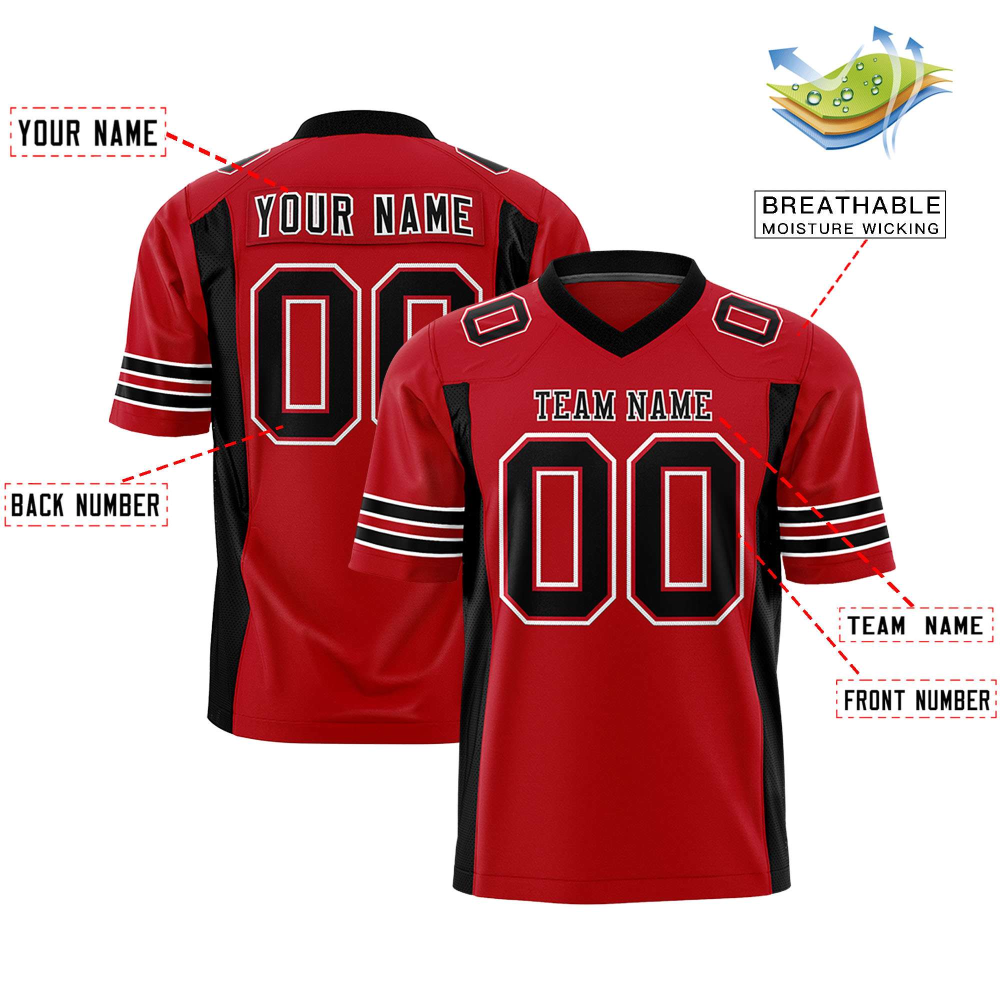 Custom Red Black Personalized Insert Color Design Authentic Football Jersey