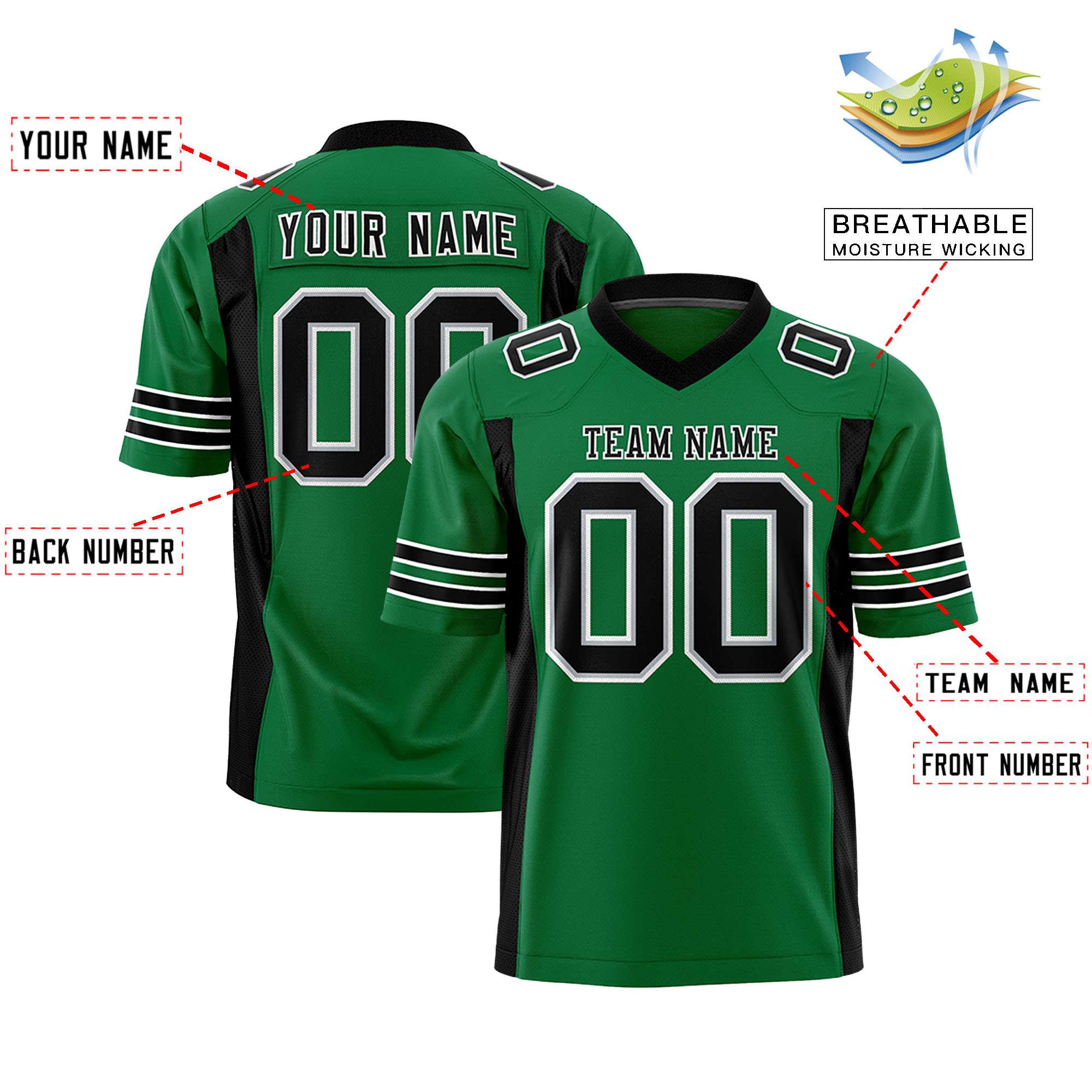 Custom Kelly Green Black Personalized Insert Color Design Authentic Football Jersey