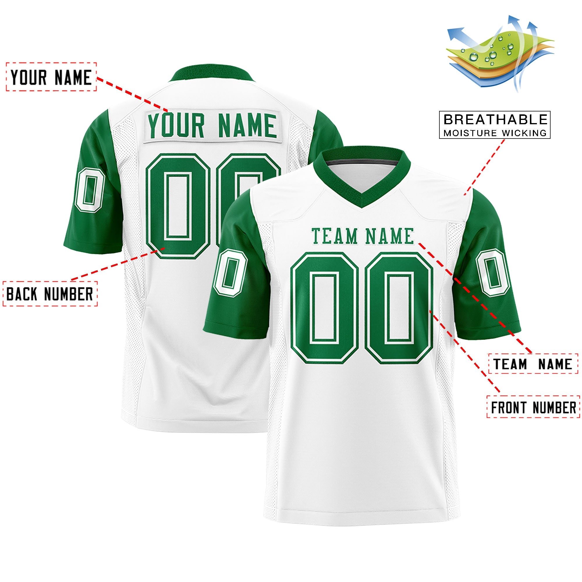 Custom White Kelly Green Personalized Raglan Sleeves Design Authentic Football Jersey