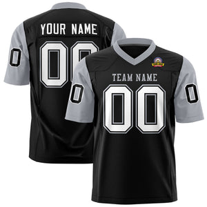 Custom Black Gray Personalized Raglan Sleeves Design Authentic Football Jersey