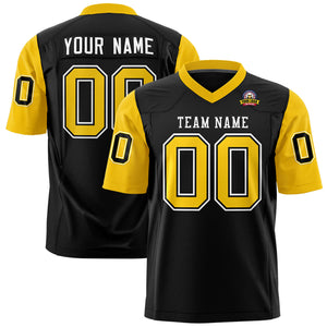 Custom Black Gold Personalized Raglan Sleeves Design Authentic Football Jersey