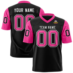 Custom Black Pink Personalized Raglan Sleeves Design Authentic Football Jersey