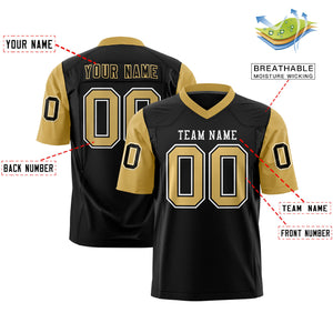 Custom Black Old Gold Personalized Raglan Sleeves Design Authentic Football Jersey