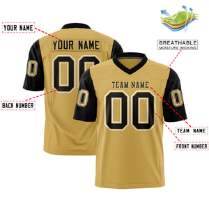 Custom Old Gold Black Personalized Raglan Sleeves Design Authentic Football Jersey