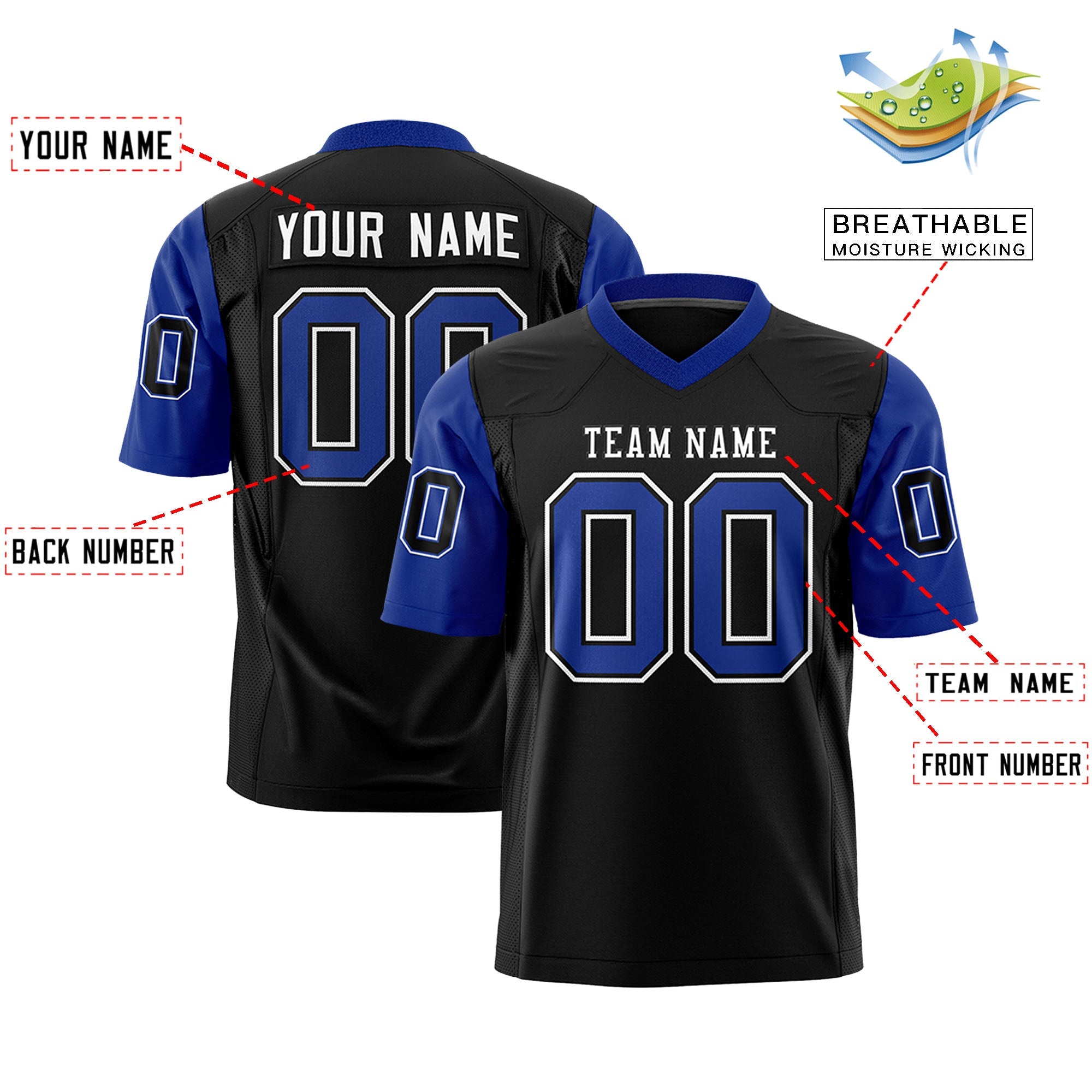 Custom Black Royal Personalized Raglan Sleeves Design Authentic Football Jersey