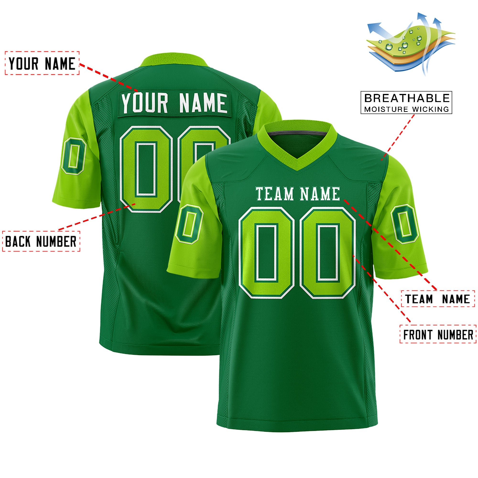 Custom Kelly Green Neon Green Personalized Raglan Sleeves Design Authentic Football Jersey