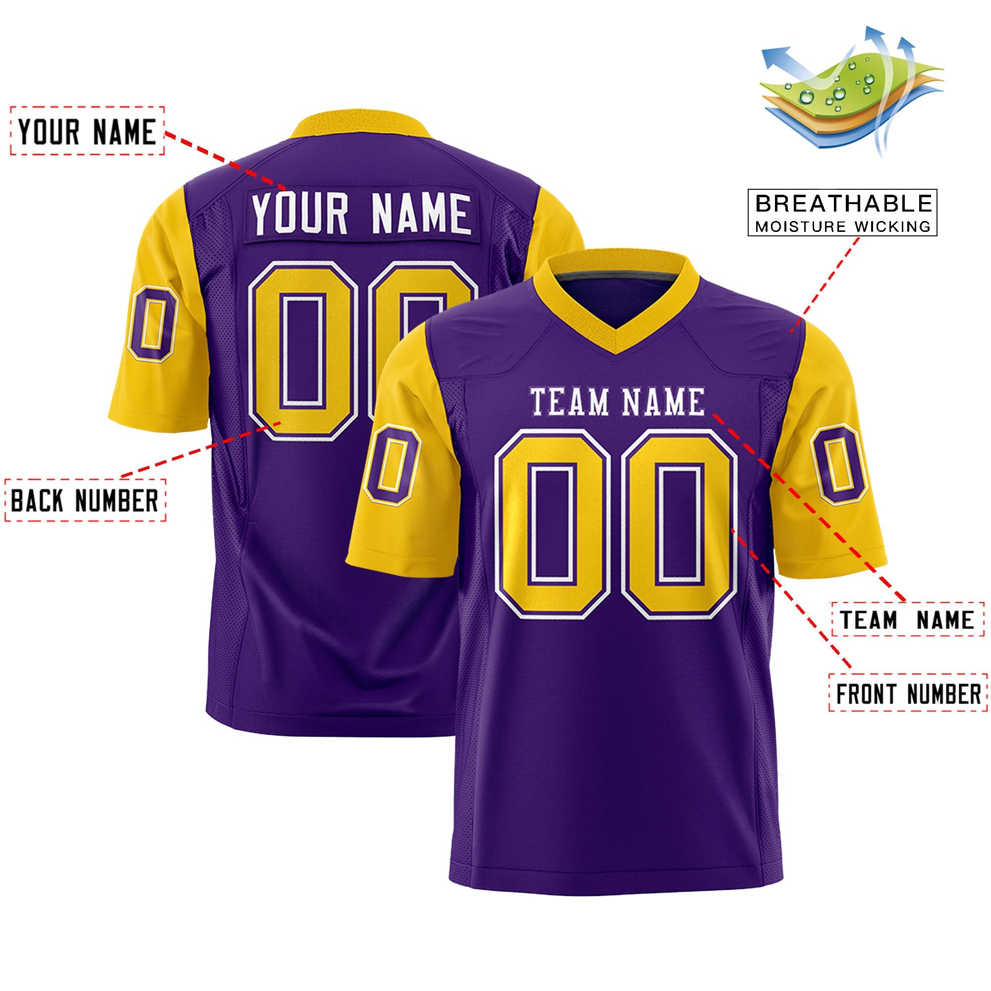 Custom Purple Gold Personalized Raglan Sleeves Design Authentic Football Jersey