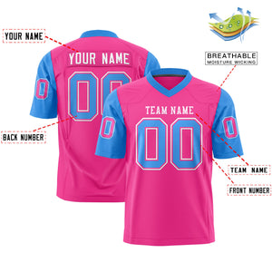 Custom Pink Powder Blue Personalized Raglan Sleeves Design Authentic Football Jersey