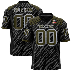 Custom Black Gray Personalized Tiger Stripe Graffiti Pattern Authentic Football Jersey