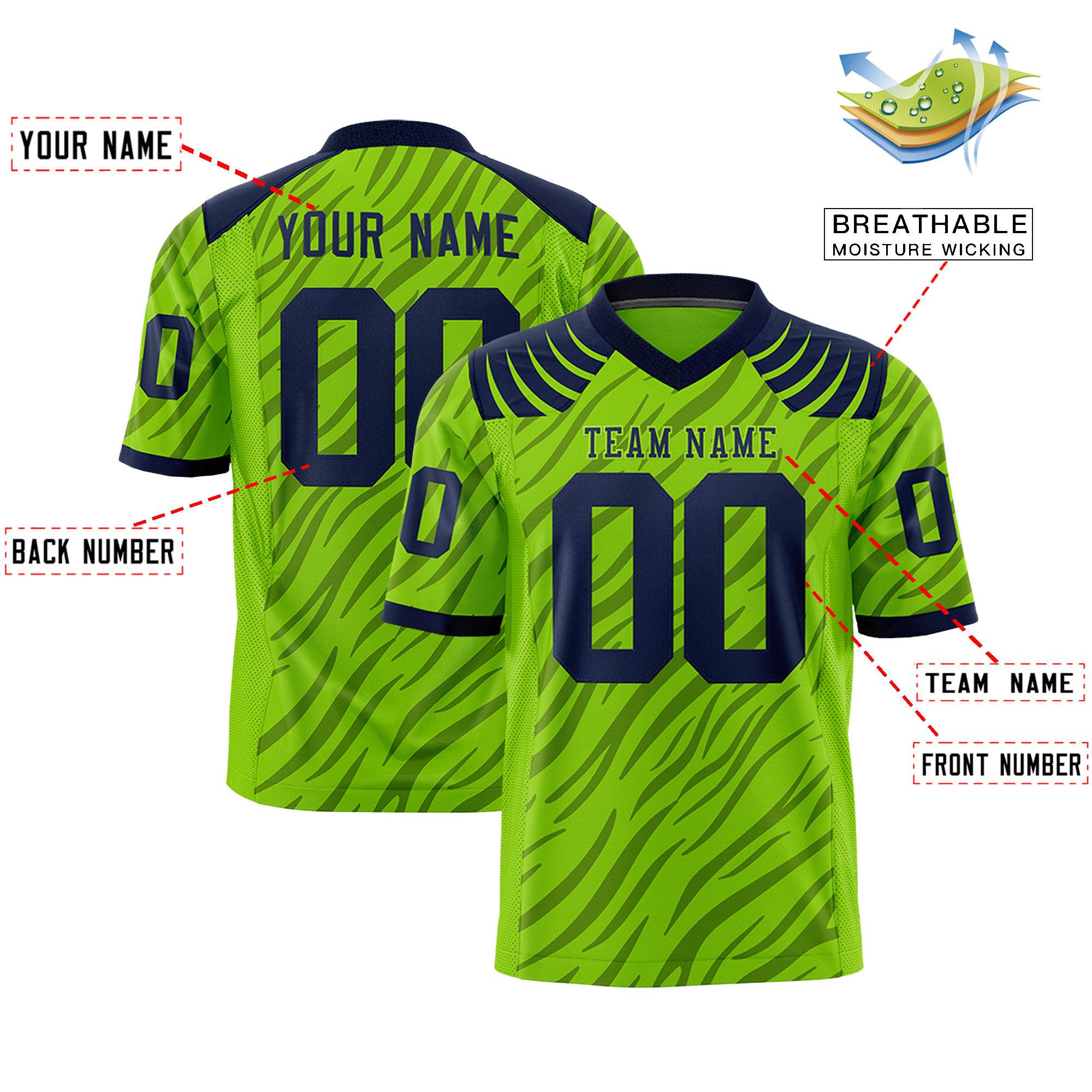 Custom Neon Green Black Personalized Tiger Stripe Graffiti Pattern Authentic Football Jersey