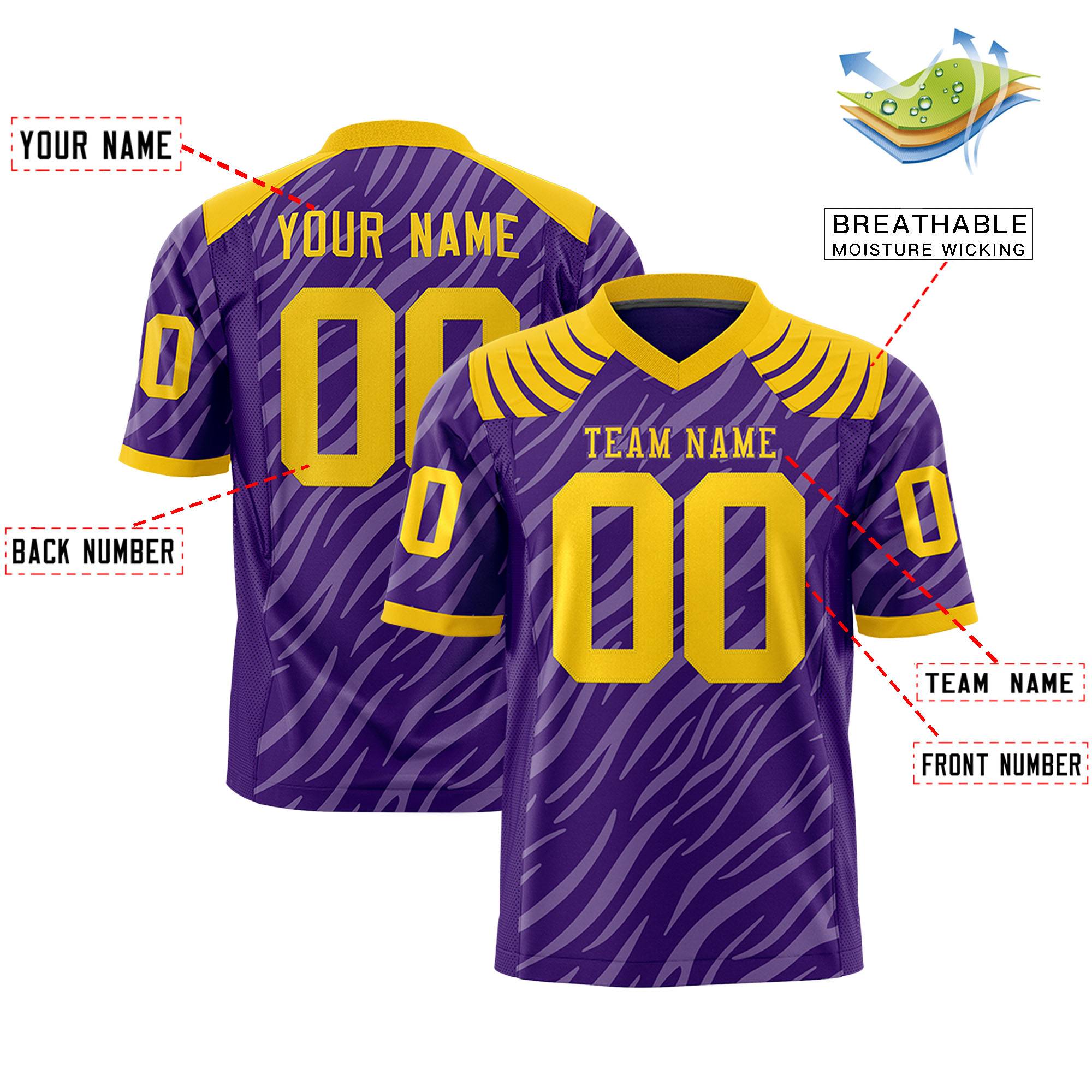 Custom Purple White Personalized Tiger Stripe Graffiti Pattern Authentic Football Jersey