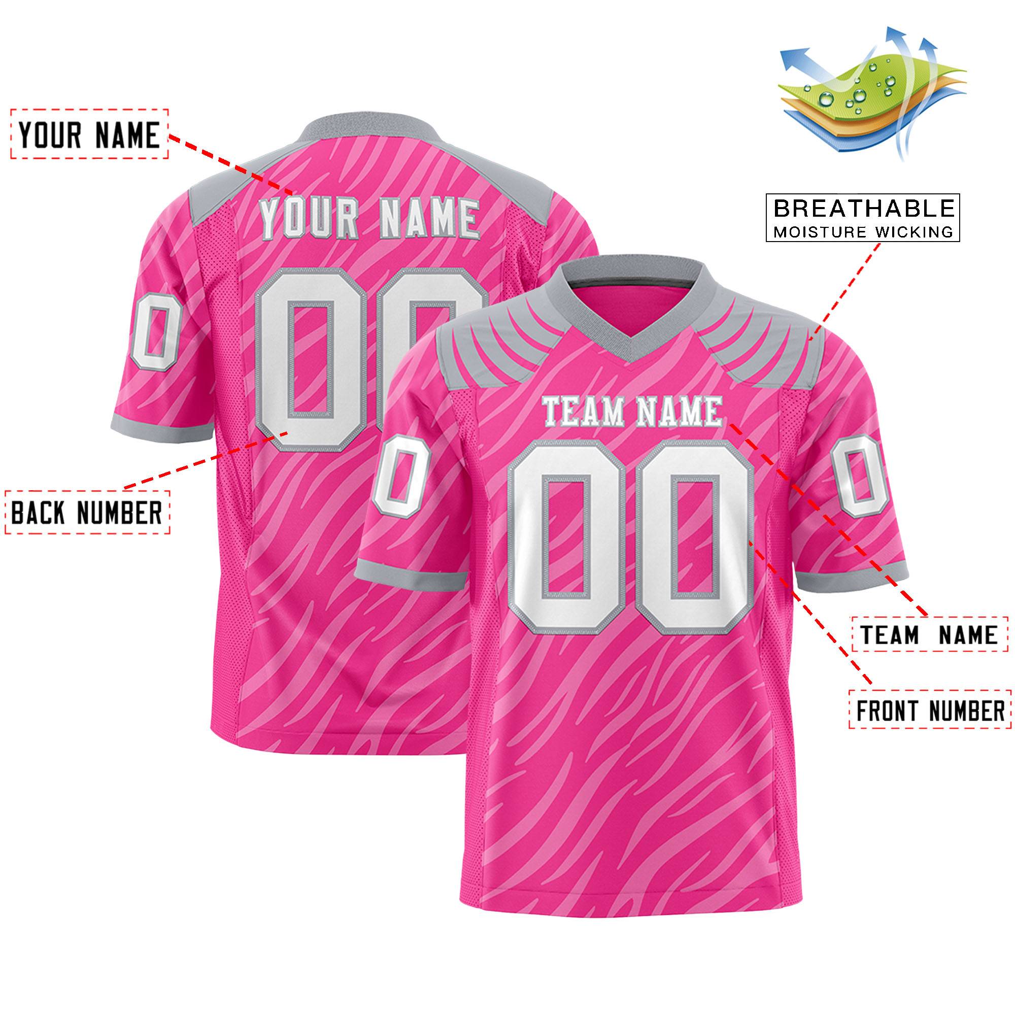 Custom Pink White Personalized Tiger Stripe Graffiti Pattern Authentic Football Jersey