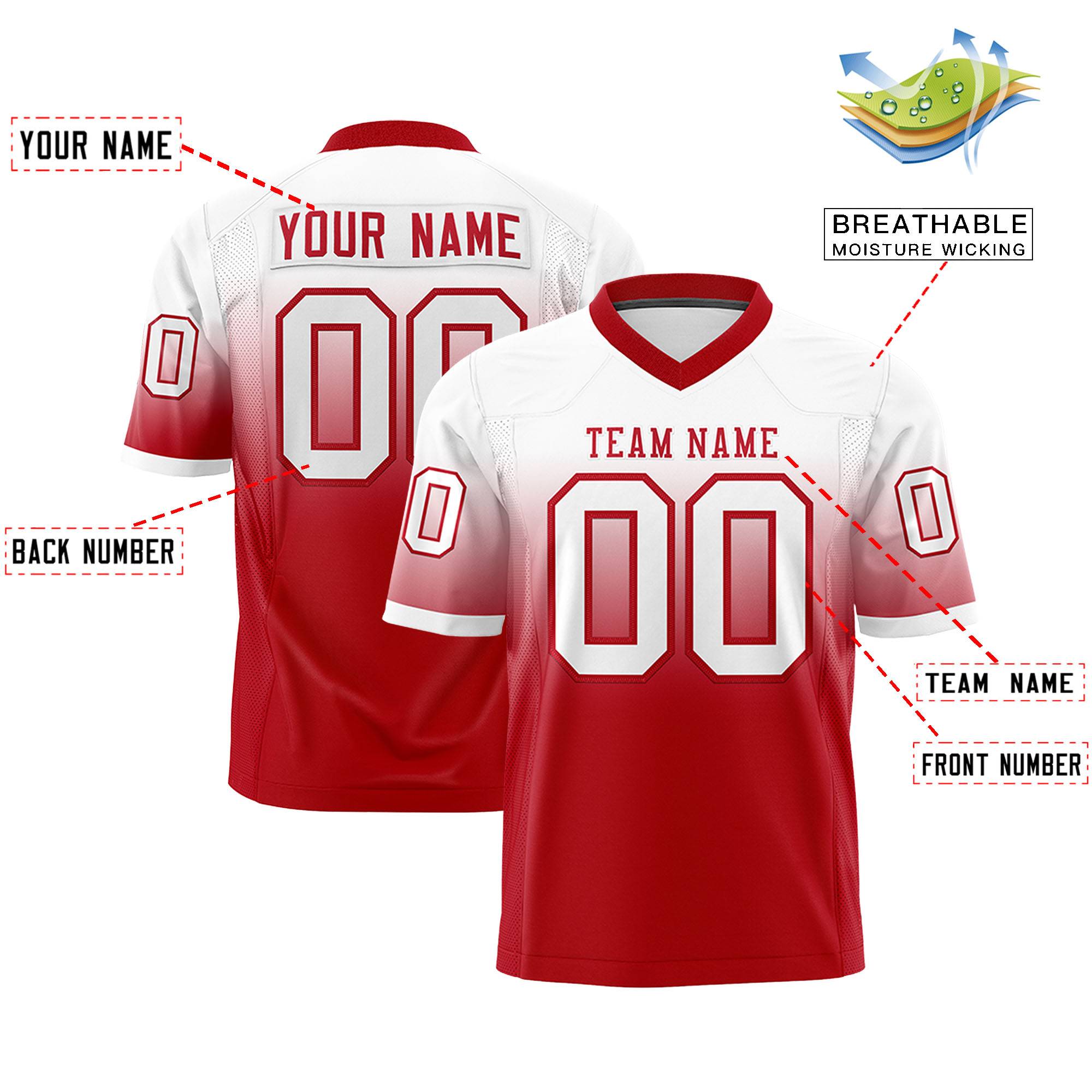 Custom White Red Gradient Fashion Personalized Authentic Football Jersey