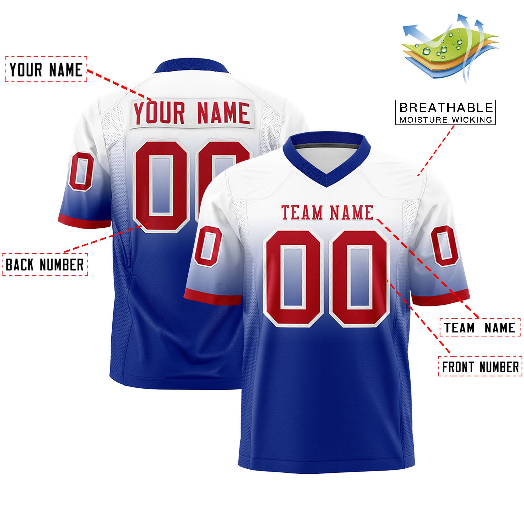 Custom White Royal Gradient Fashion Personalized Authentic Football Jersey