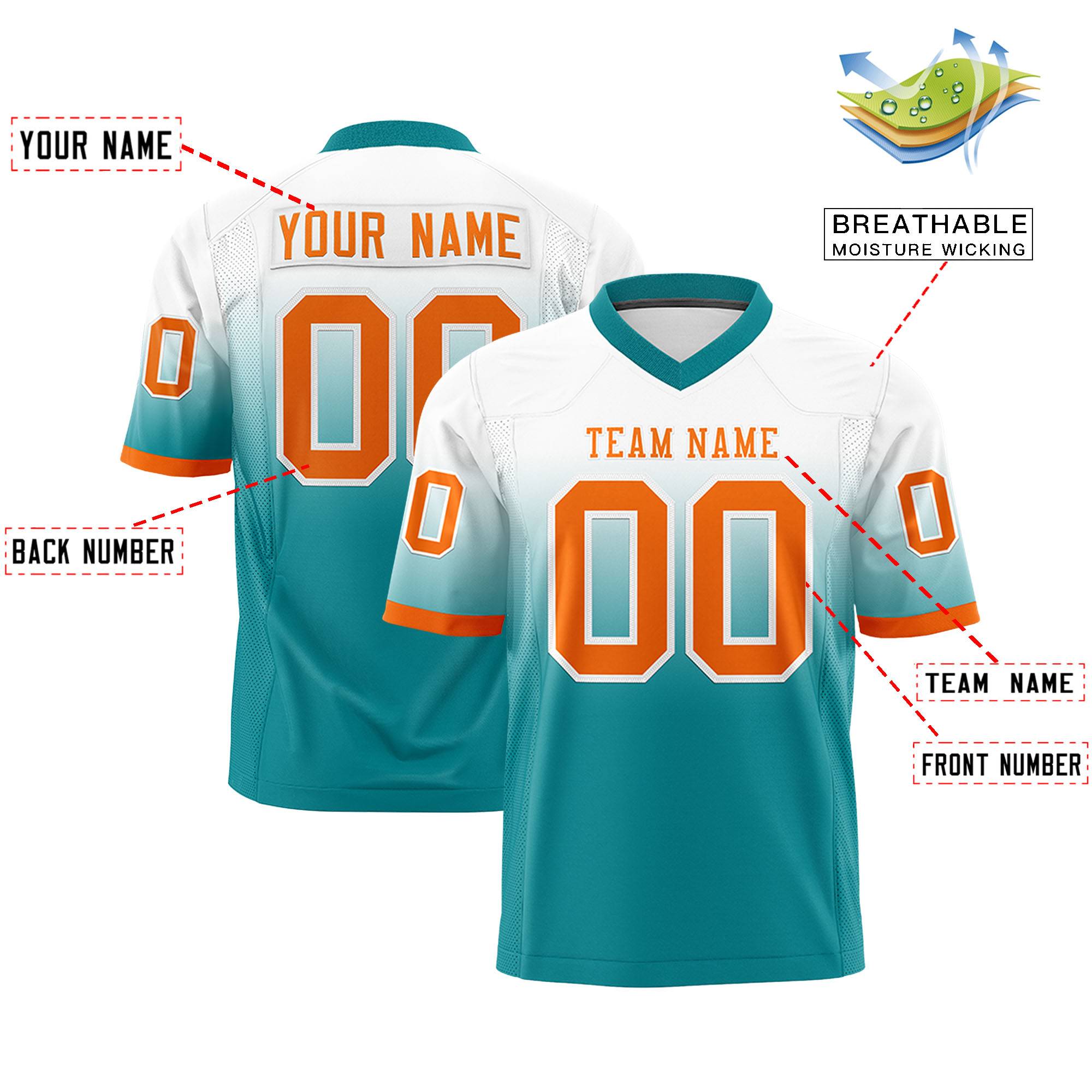 Custom White Aqua Gradient Fashion Personalized Authentic Football Jersey