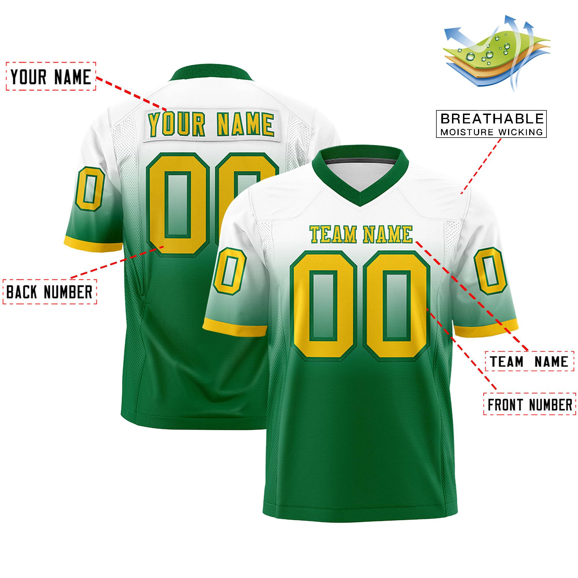 Custom White Kelly Green Gradient Fashion Personalized Authentic Football Jersey