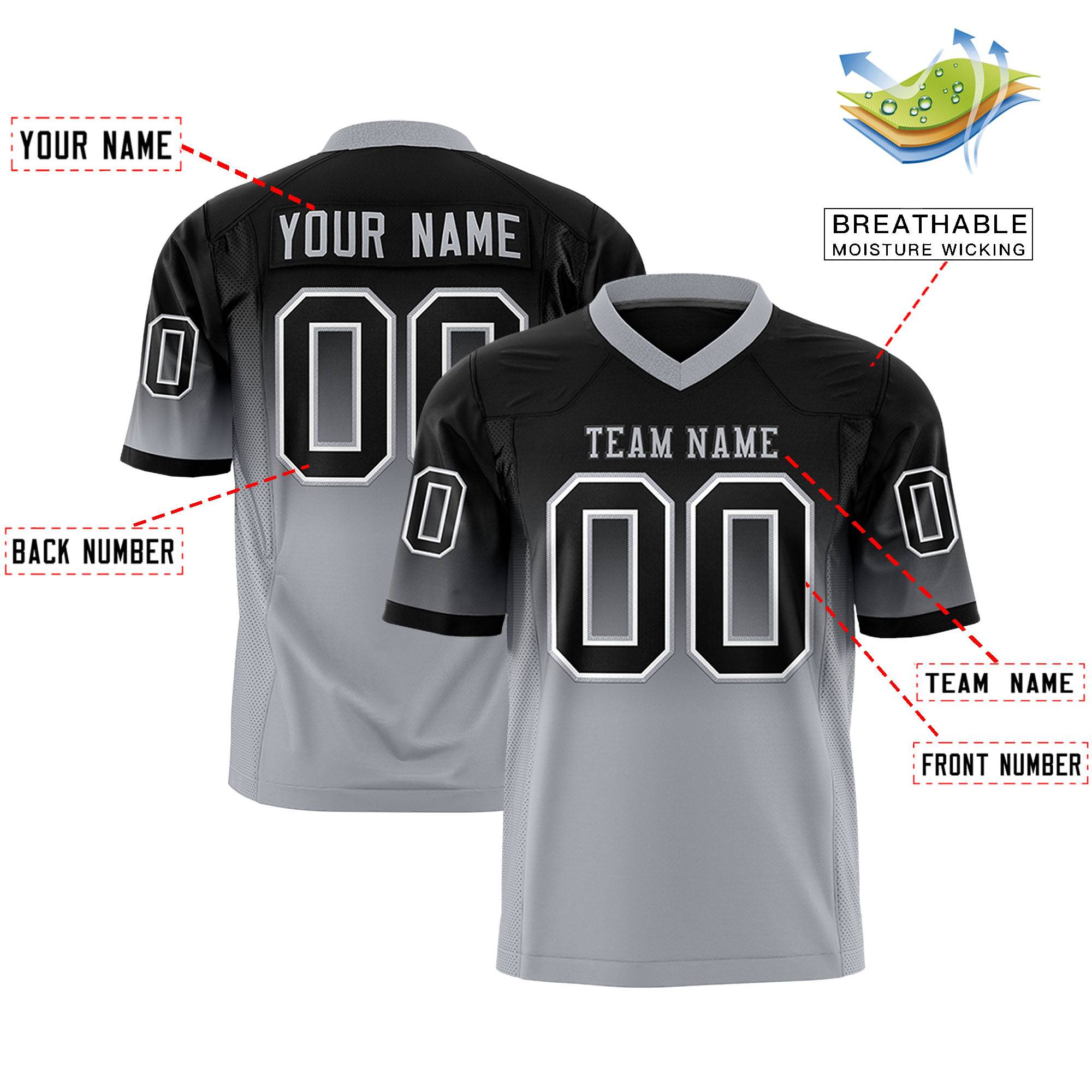 Custom Black Gray Gradient Fashion Personalized Authentic Football Jersey