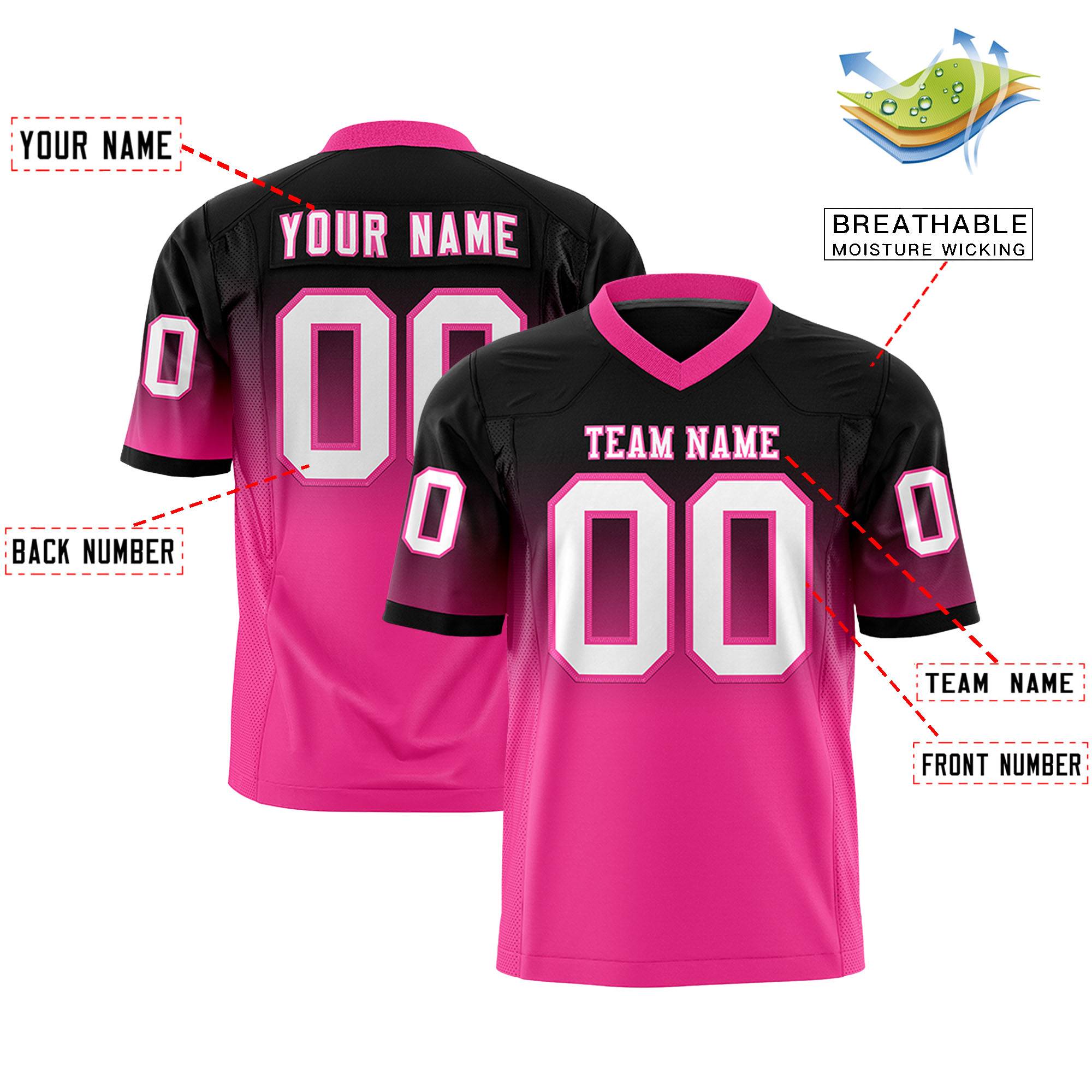 Custom Black Pink Gradient Fashion Personalized Authentic Football Jersey