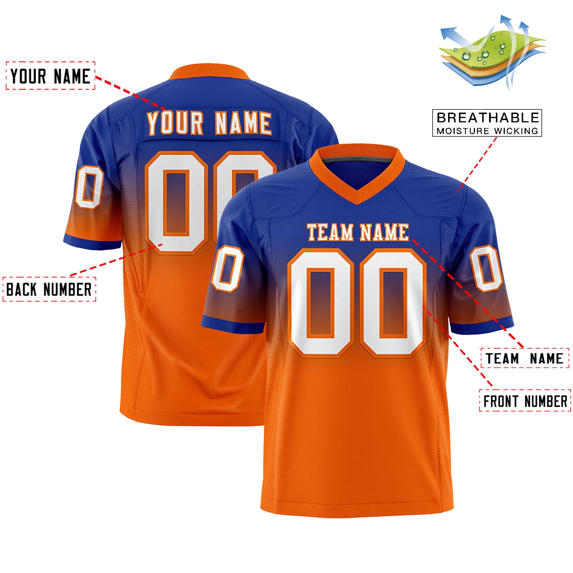 Custom Royal Orange Gradient Fashion Personalized Authentic Football Jersey