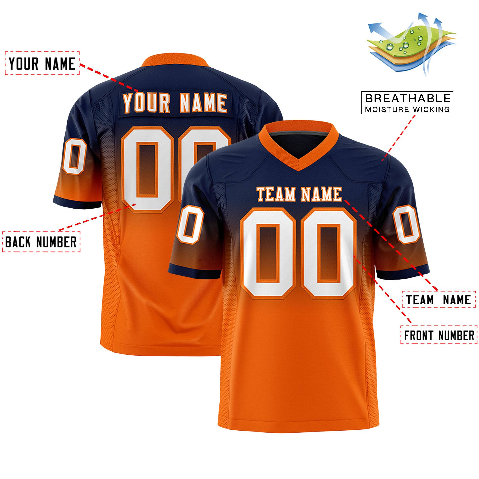 Custom Navy Orange Gradient Fashion Personalized Authentic Football Jersey