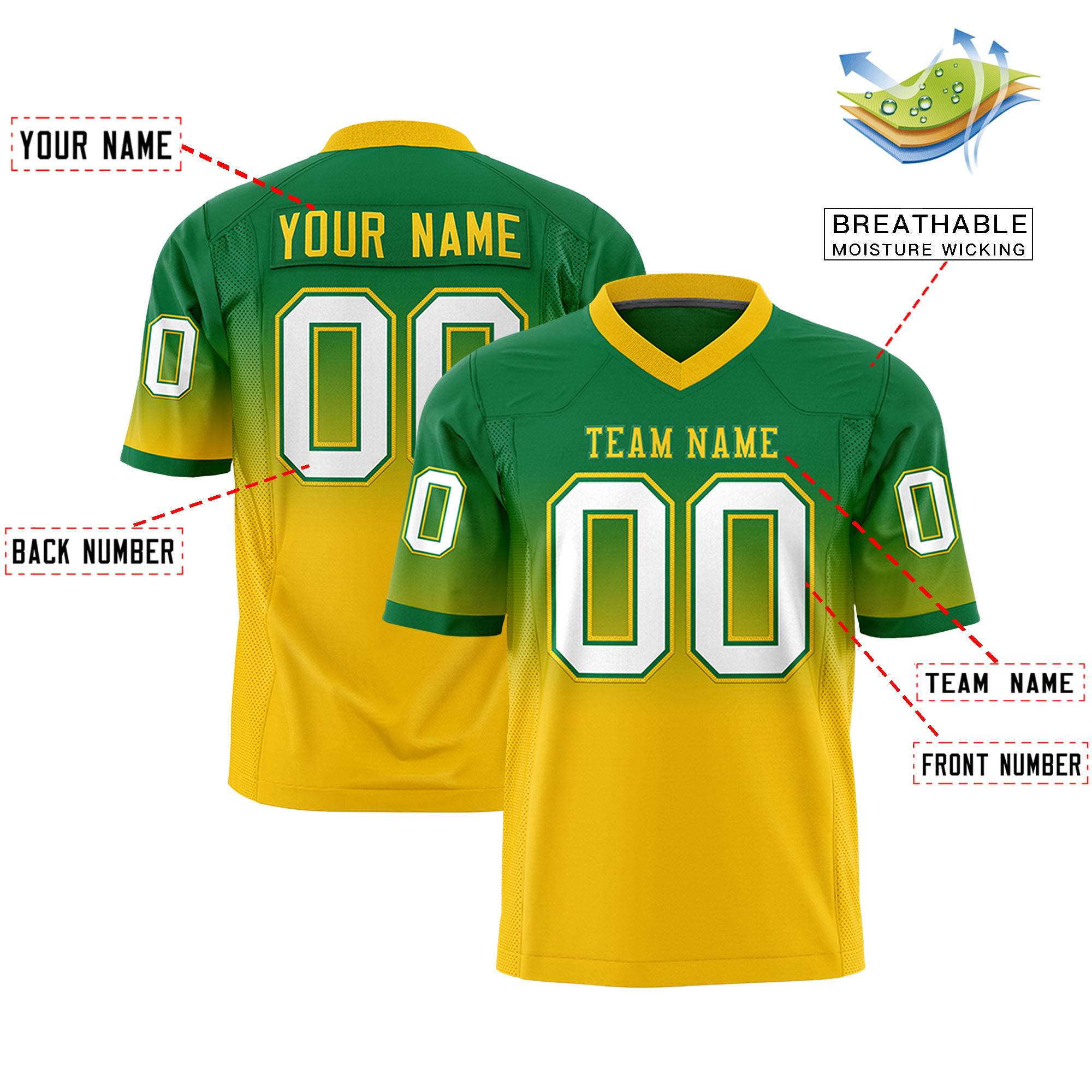 Custom Kelly Green Gold Gradient Fashion Personalized Authentic Football Jersey