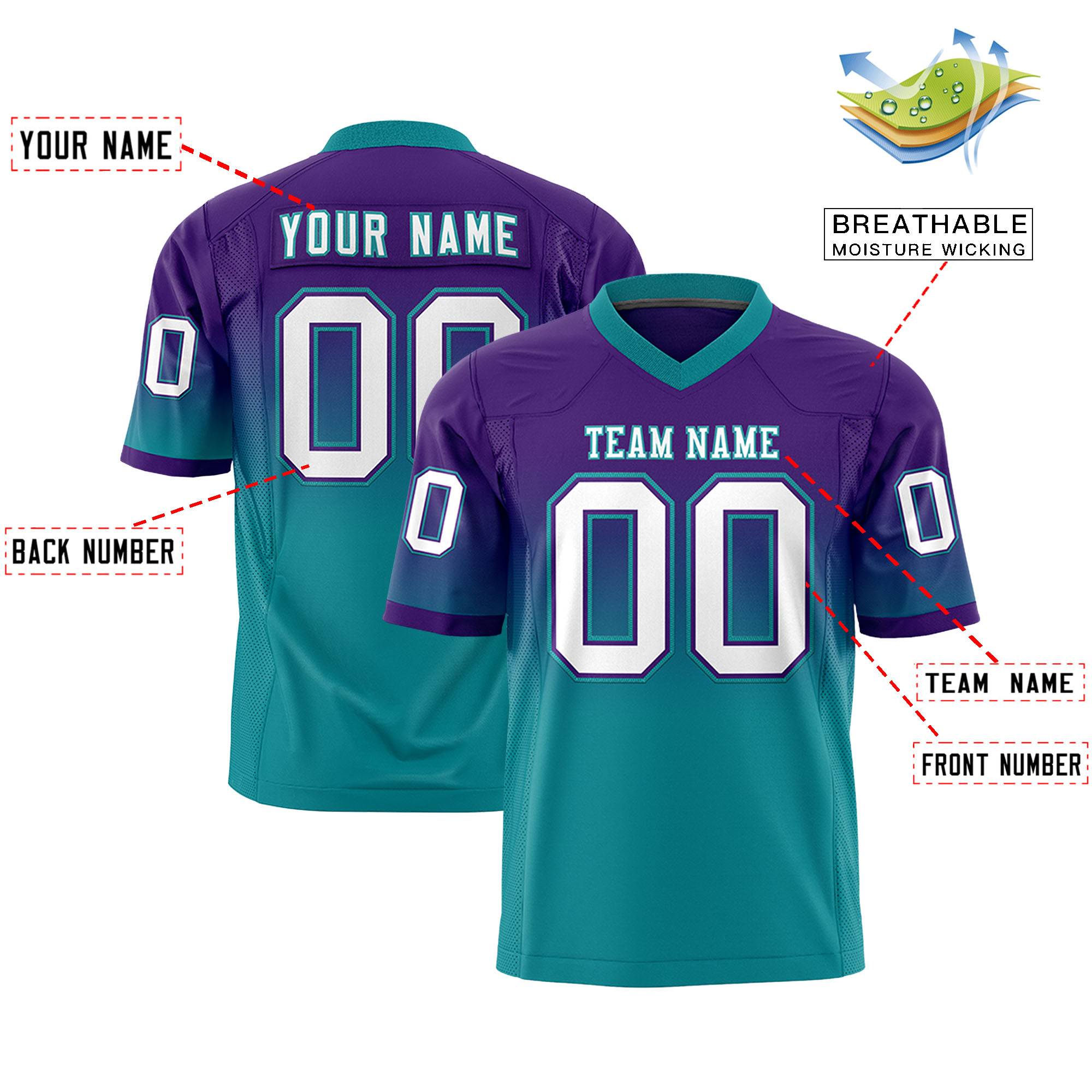 Custom Purple Teal Gradient Fashion Personalized Authentic Football Jersey