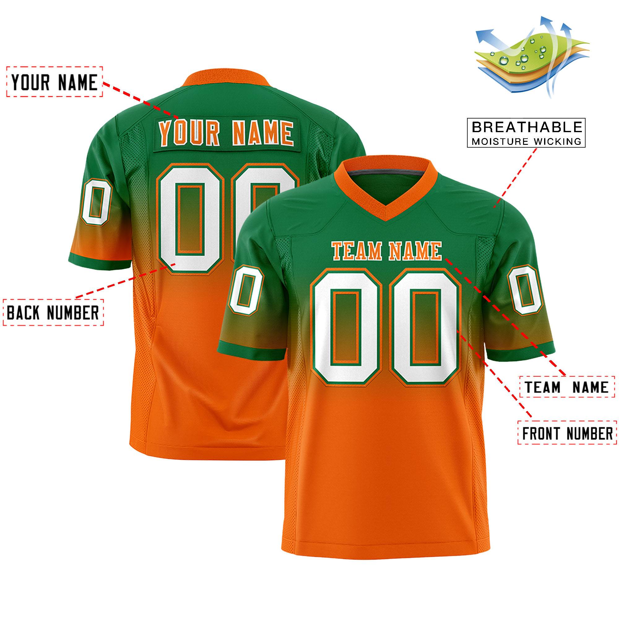 Custom Kelly Green Orange Gradient Fashion Personalized Authentic Football Jersey