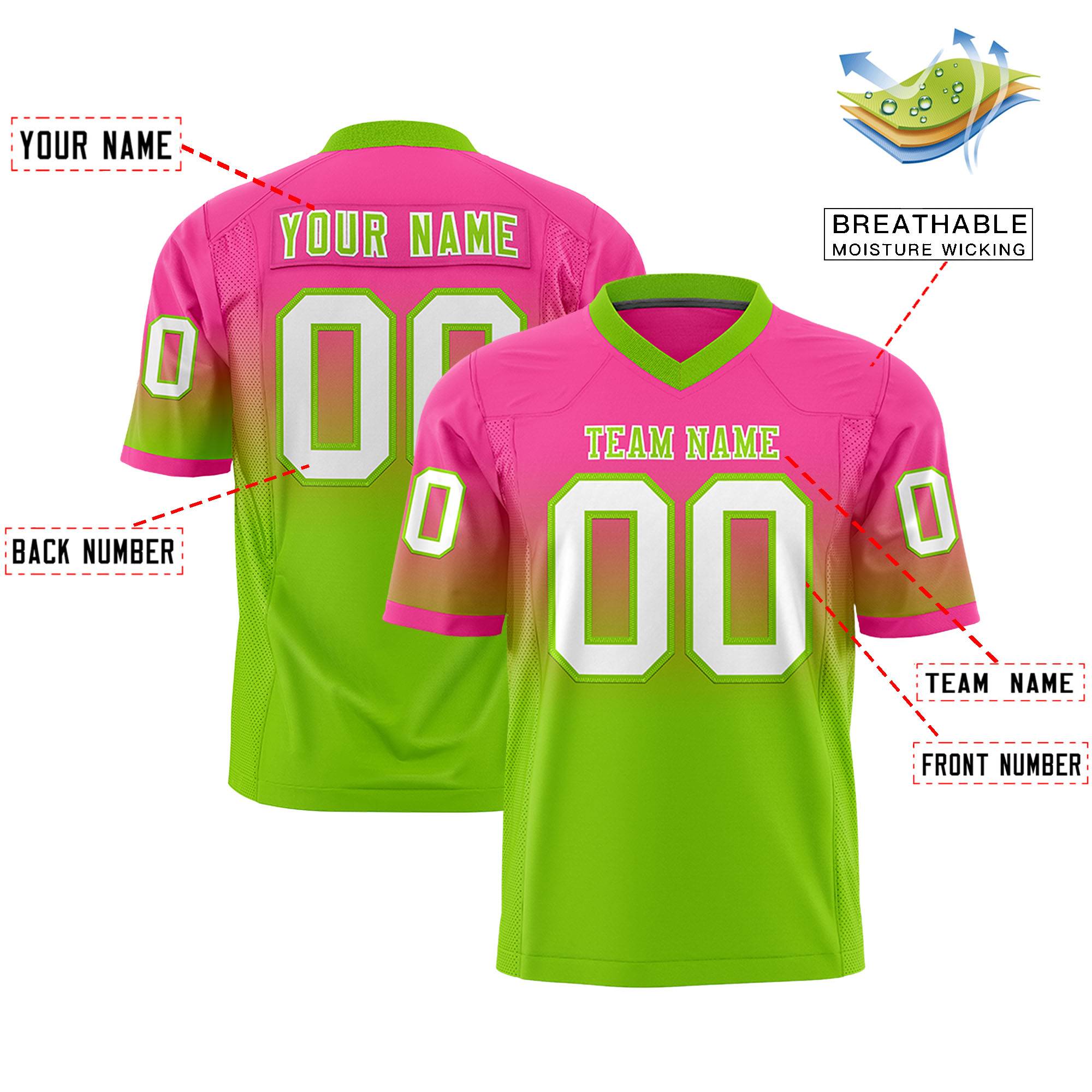 Custom Pink Neon Green Gradient Fashion Personalized Authentic Football Jersey