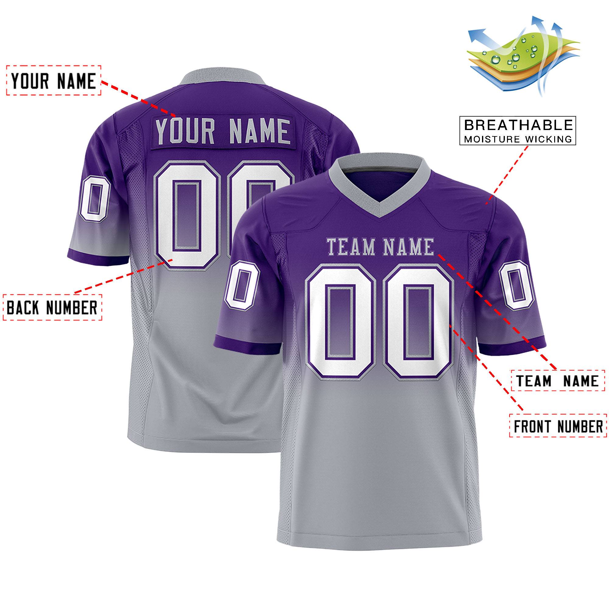 Custom Purple Gray Gradient Fashion Personalized Authentic Football Jersey