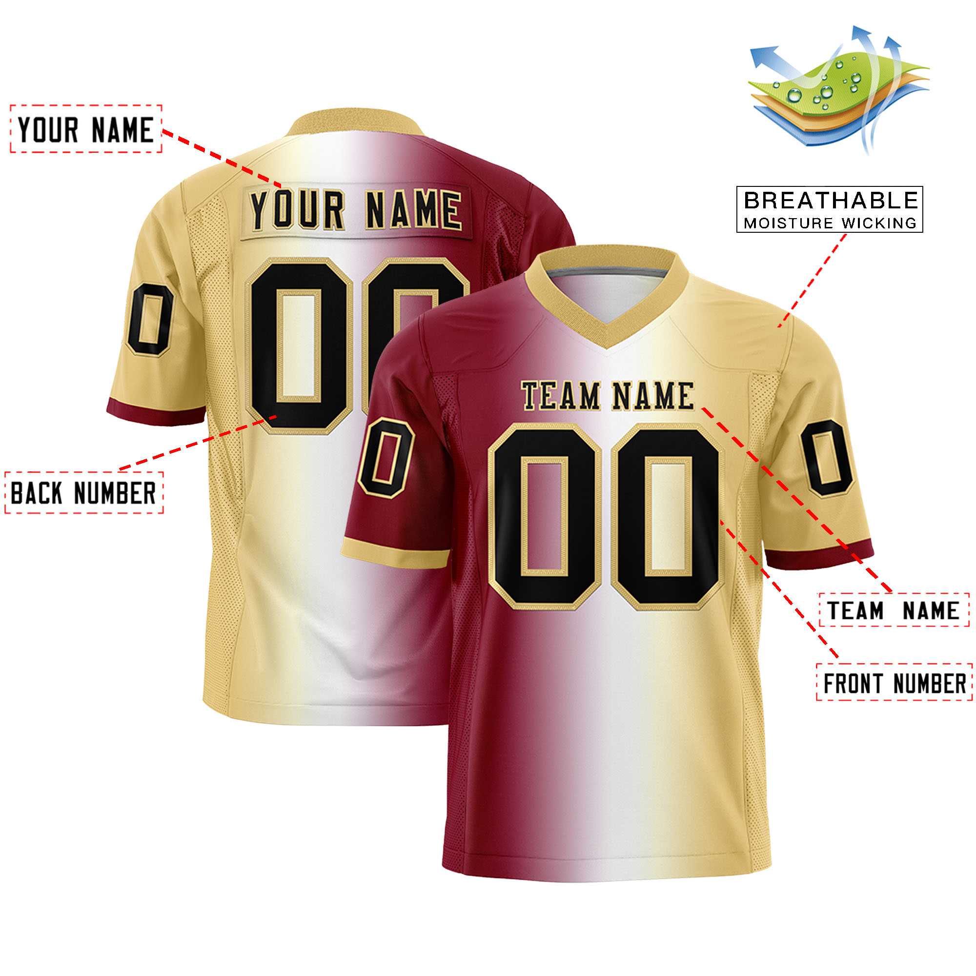 Custom Crimson White-Khaki Personalized Gradient Fashion Authentic Football Jersey