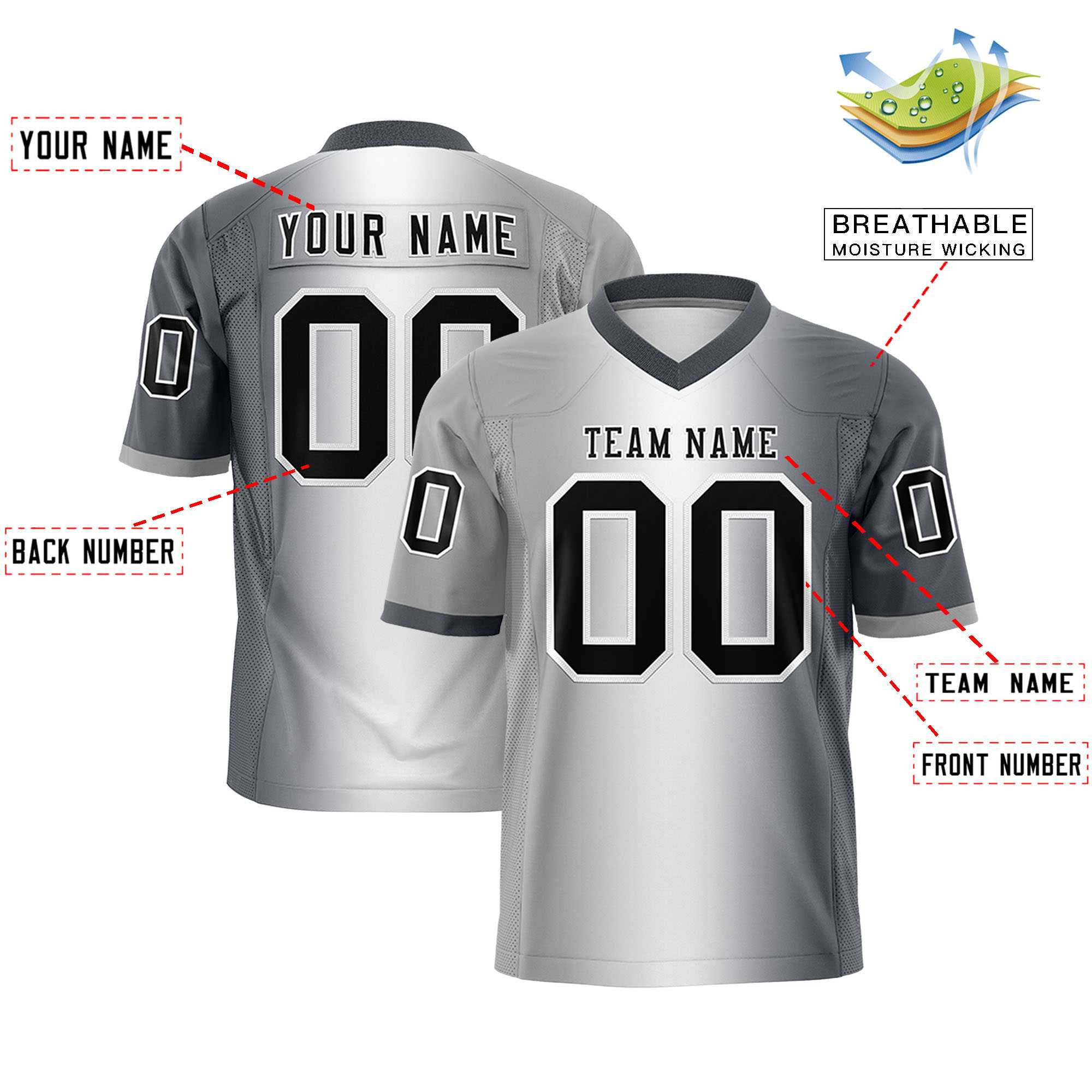 Custom Gray White-Dark Gray Personalized Gradient Fashion Authentic Football Jersey