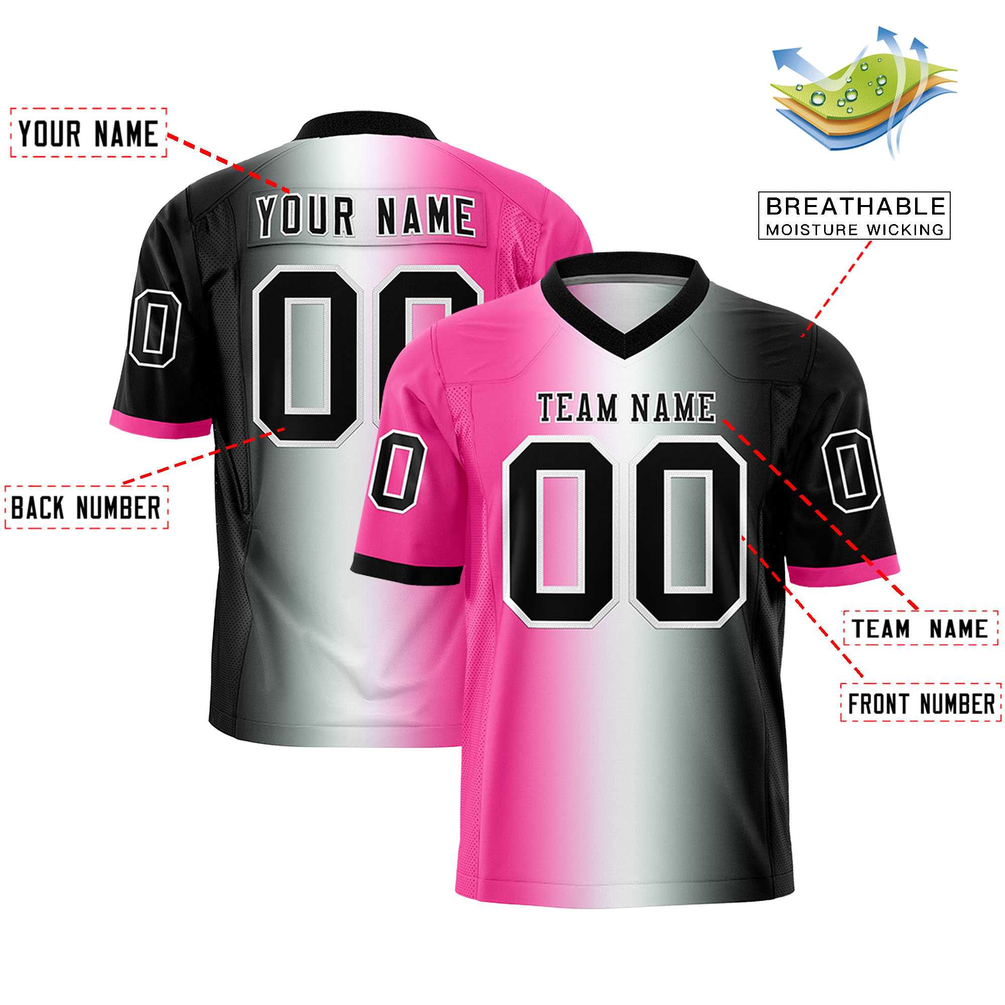 Custom Pink White-Black Personalized Gradient Fashion Authentic Football Jersey