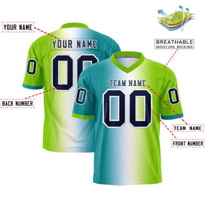 Custom Aqua White-Neon Green Personalized Gradient Fashion Authentic Football Jersey