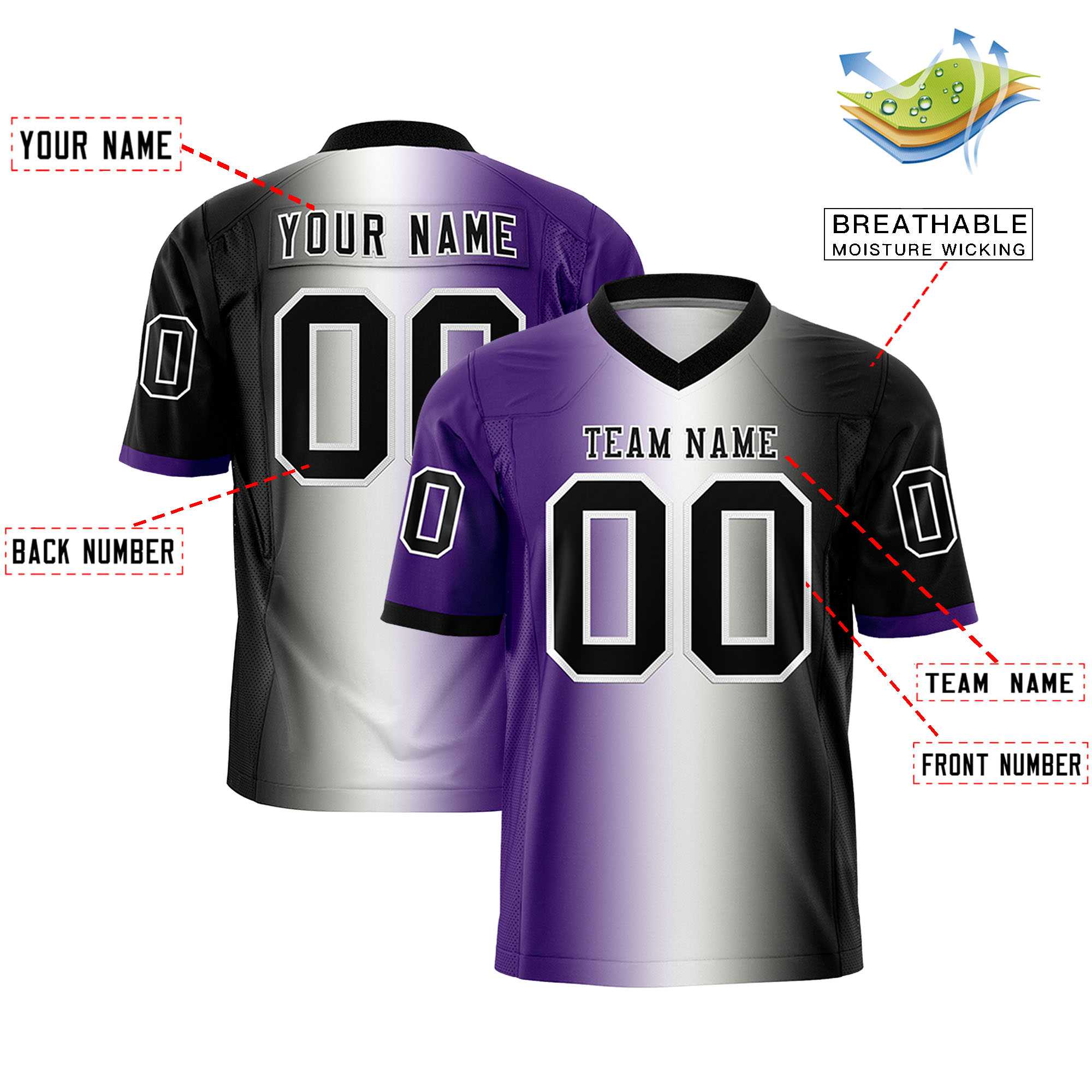 Custom Purple White-Black Personalized Gradient Fashion Authentic Football Jersey