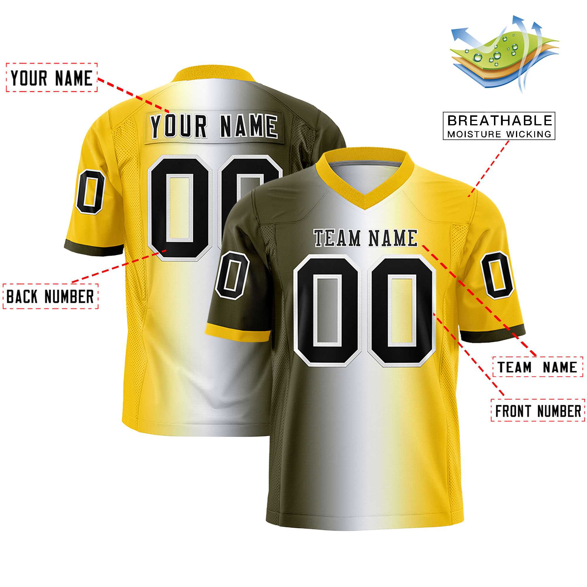 Custom Olive White-Gold Personalized Gradient Fashion Authentic Football Jersey