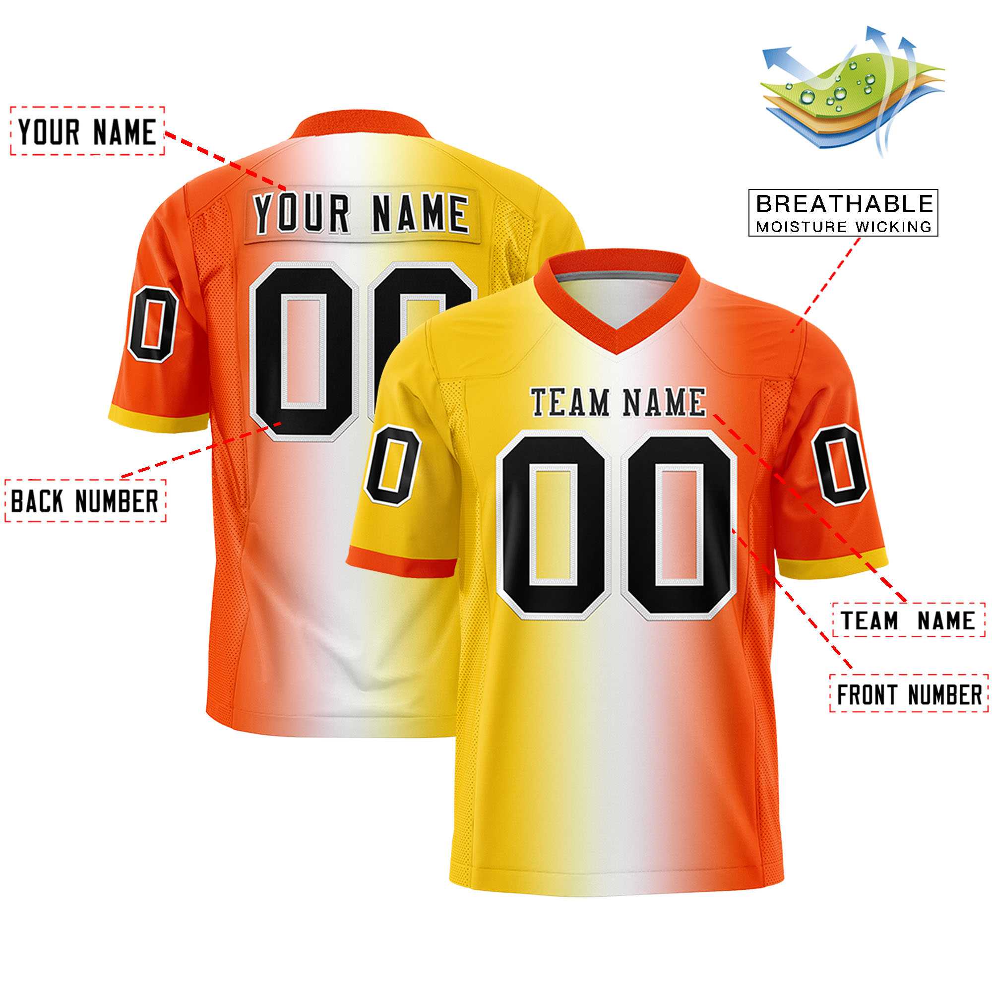 Custom Gold White-Orange Personalized Gradient Fashion Authentic Football Jersey