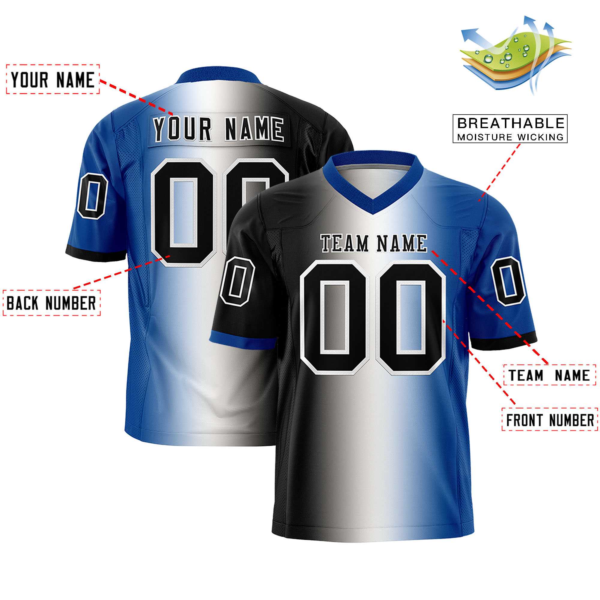 Custom Black White-Royal Personalized Gradient Fashion Authentic Football Jersey