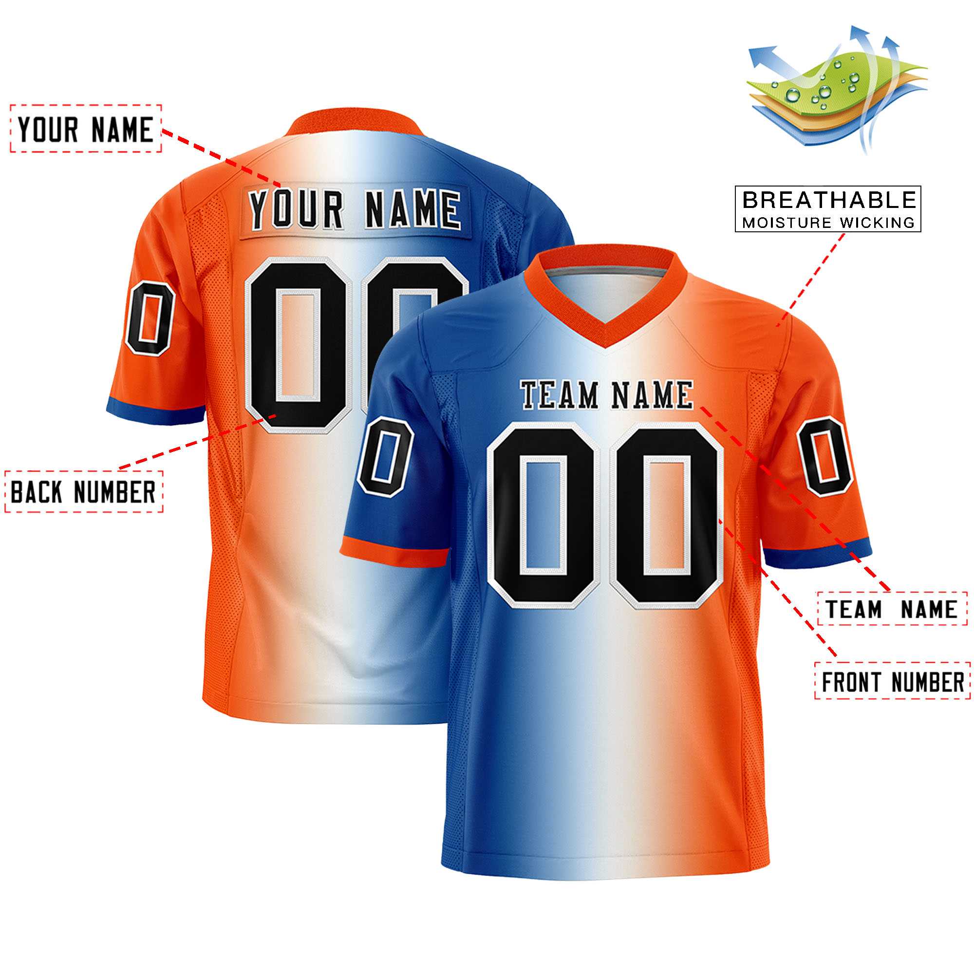 Custom Royal White-Orange Personalized Gradient Fashion Authentic Football Jersey