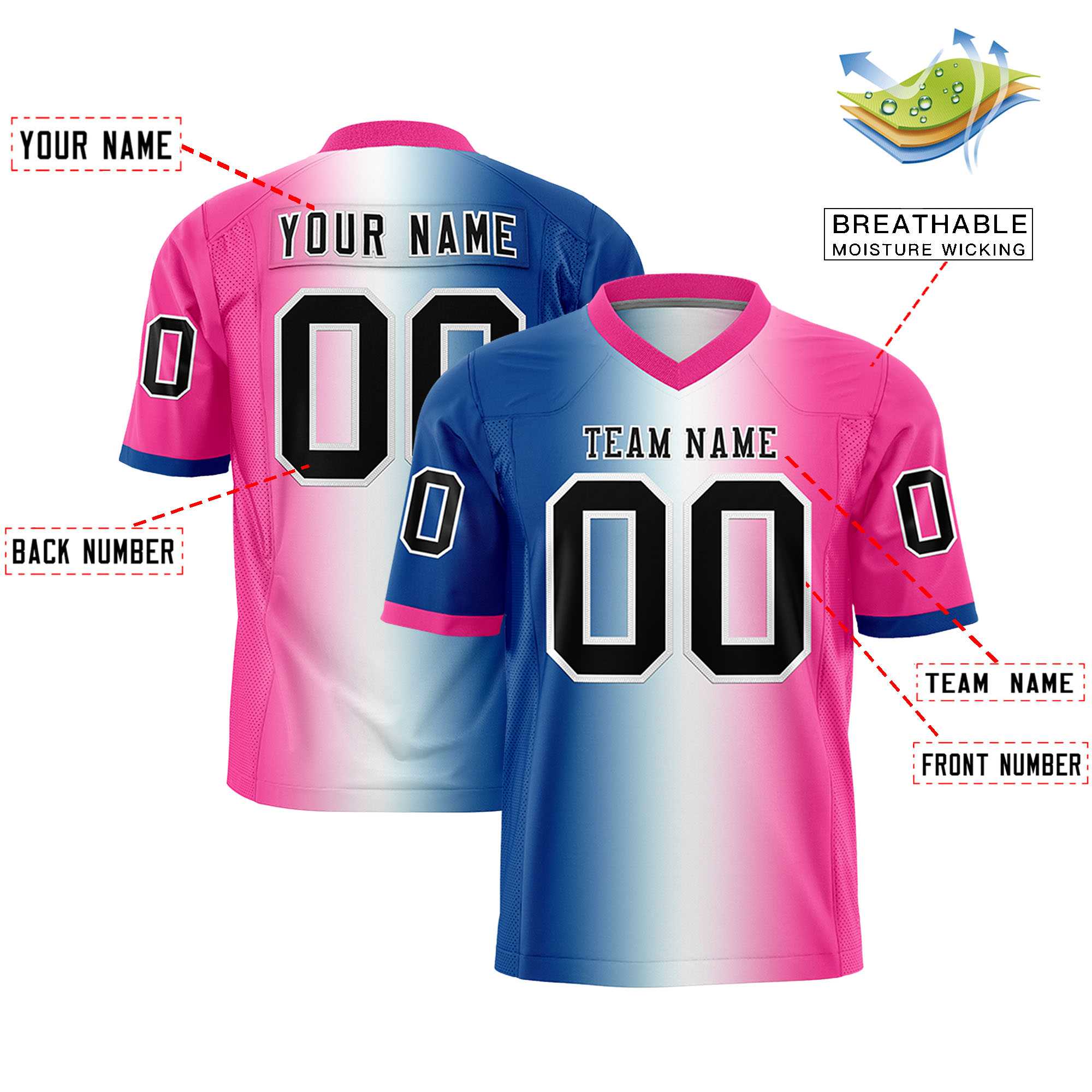 Custom Royal White-Pink Personalized Gradient Fashion Authentic Football Jersey