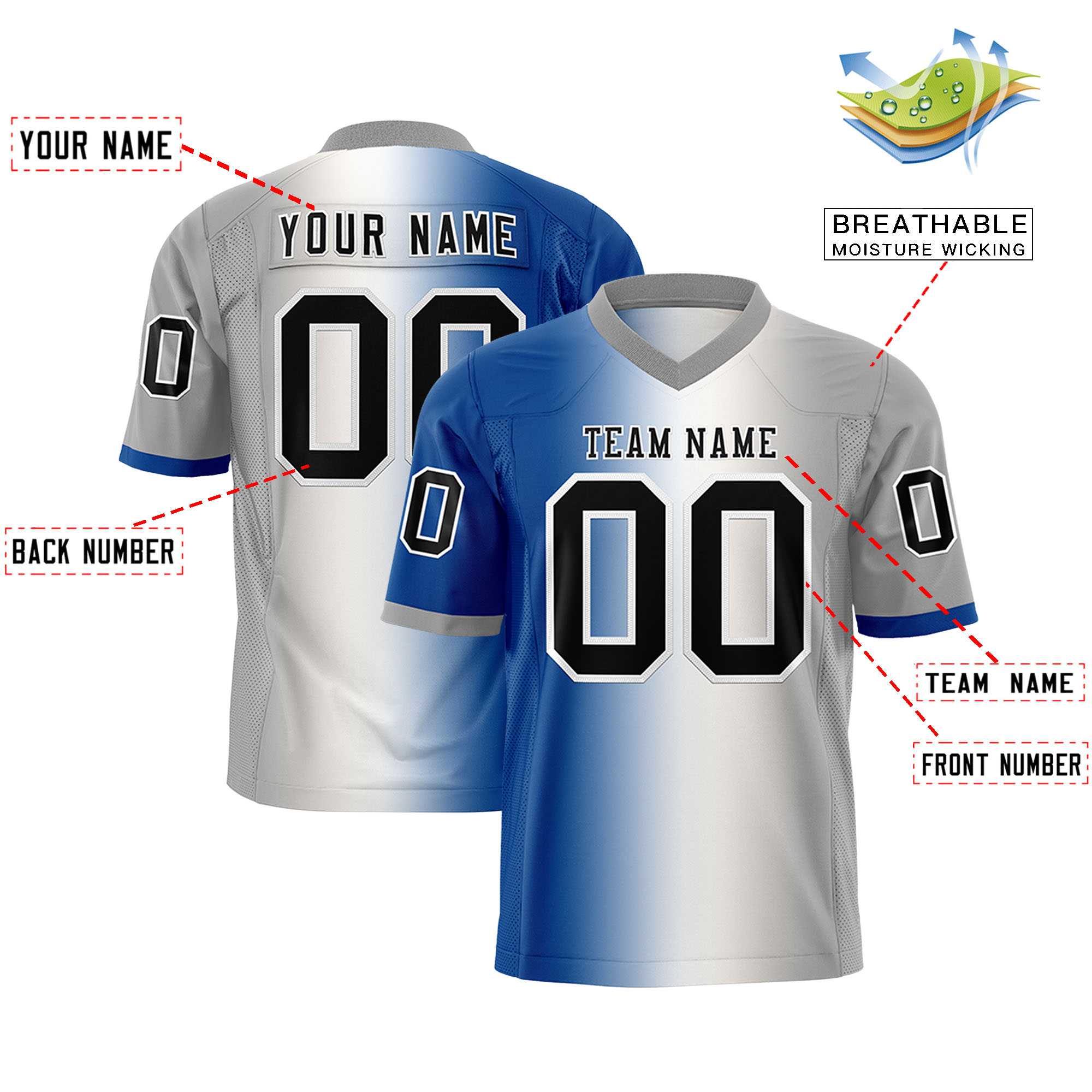 Custom Royal White-Gray Personalized Gradient Fashion Authentic Football Jersey