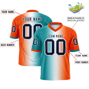 Custom Aqua White-Orange Personalized Gradient Fashion Authentic Football Jersey