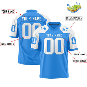 Custom Powder Blue White Personalized Shoulder Star Pattern Authentic Football Jersey