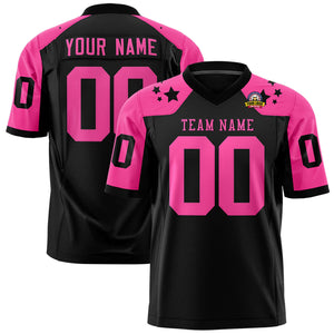 Custom Black Pink Personalized Shoulder Star Pattern Authentic Football Jersey