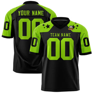 Custom Black Neon Green Personalized Shoulder Star Pattern Authentic Football Jersey