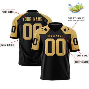 Custom Black Old Gold Personalized Shoulder Star Pattern Authentic Football Jersey