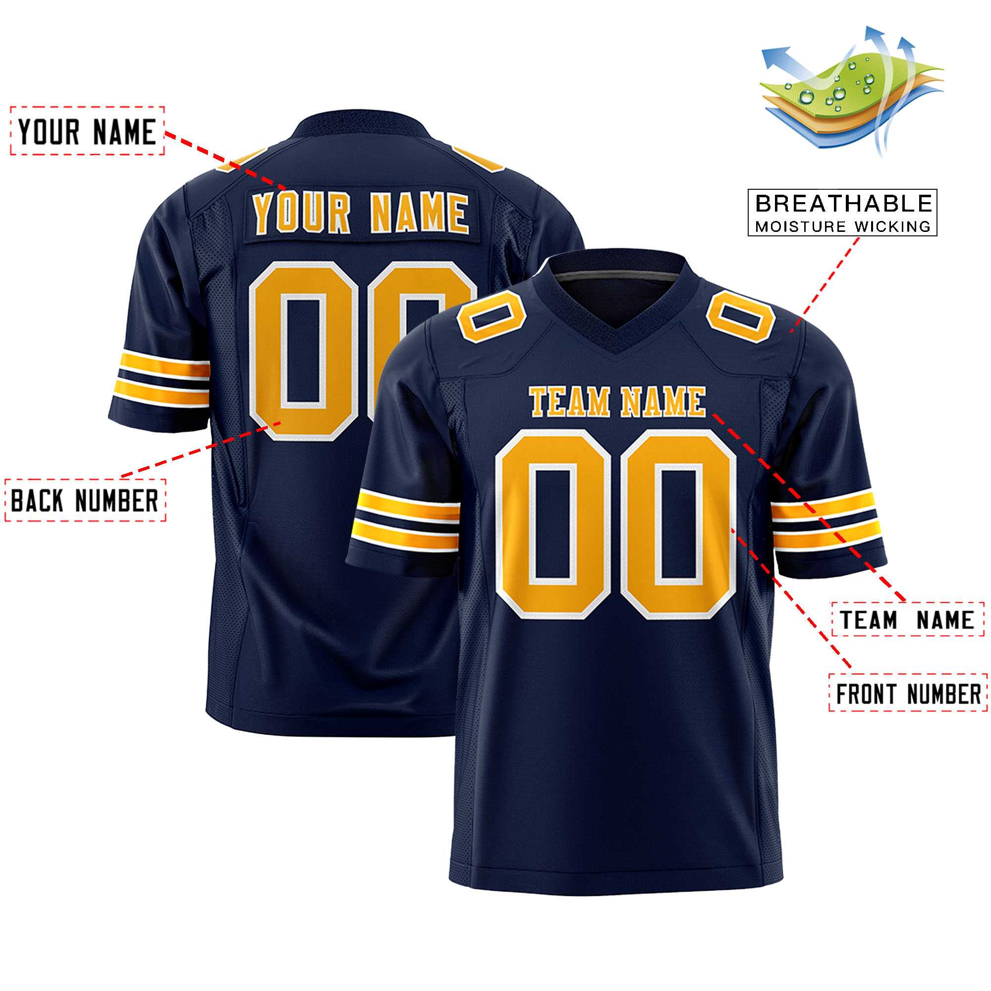 Custom Navy Yellow-White Personalized Classic Authentic Football Jersey