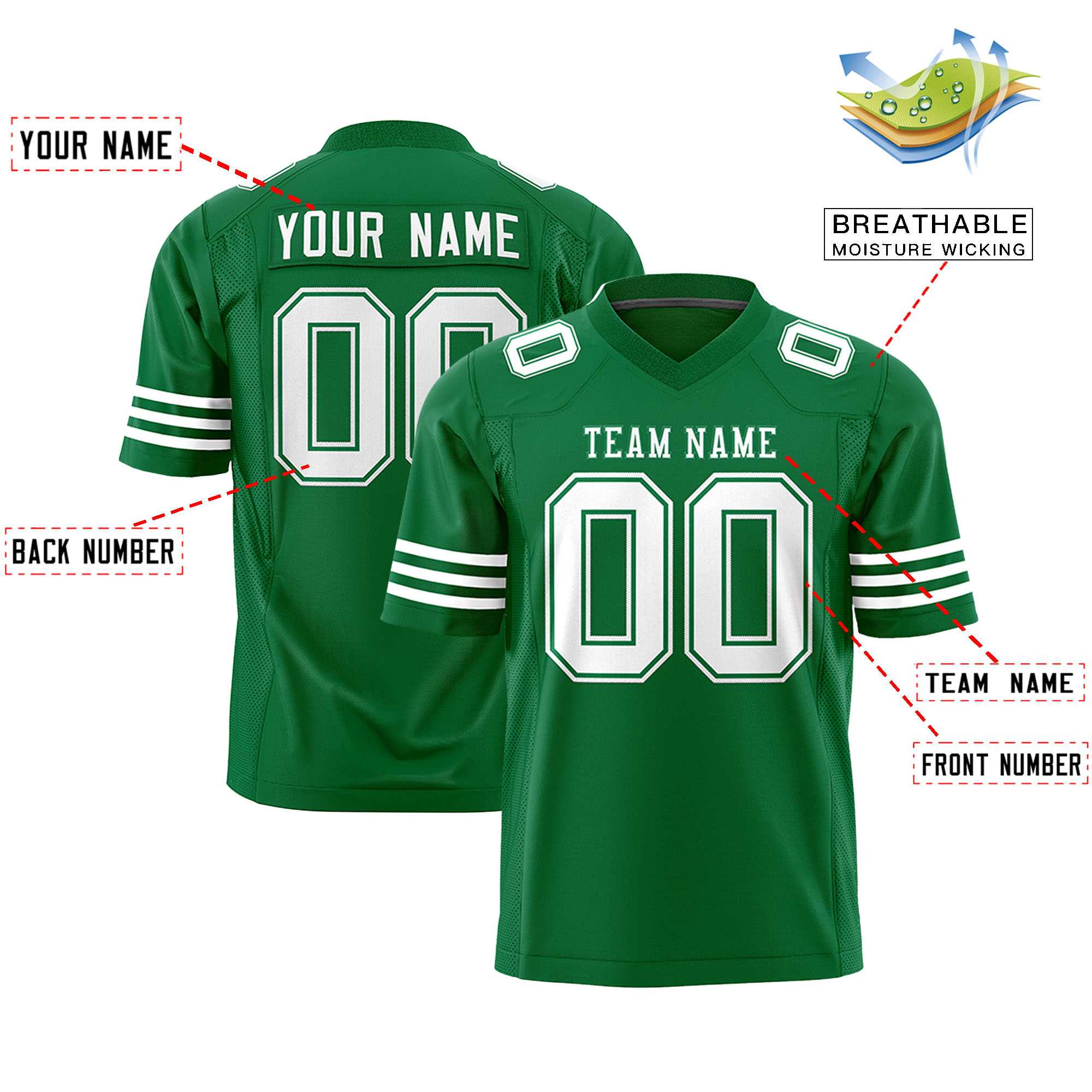 Custom Kelly Green White Personalized Classic Authentic Football Jersey