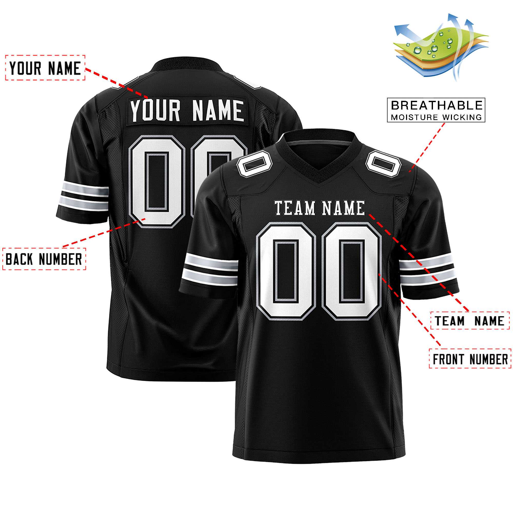 Custom Black White Personalized Classic Authentic Football Jersey