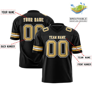 Custom Black Old Gold-White Personalized Classic Authentic Football Jersey