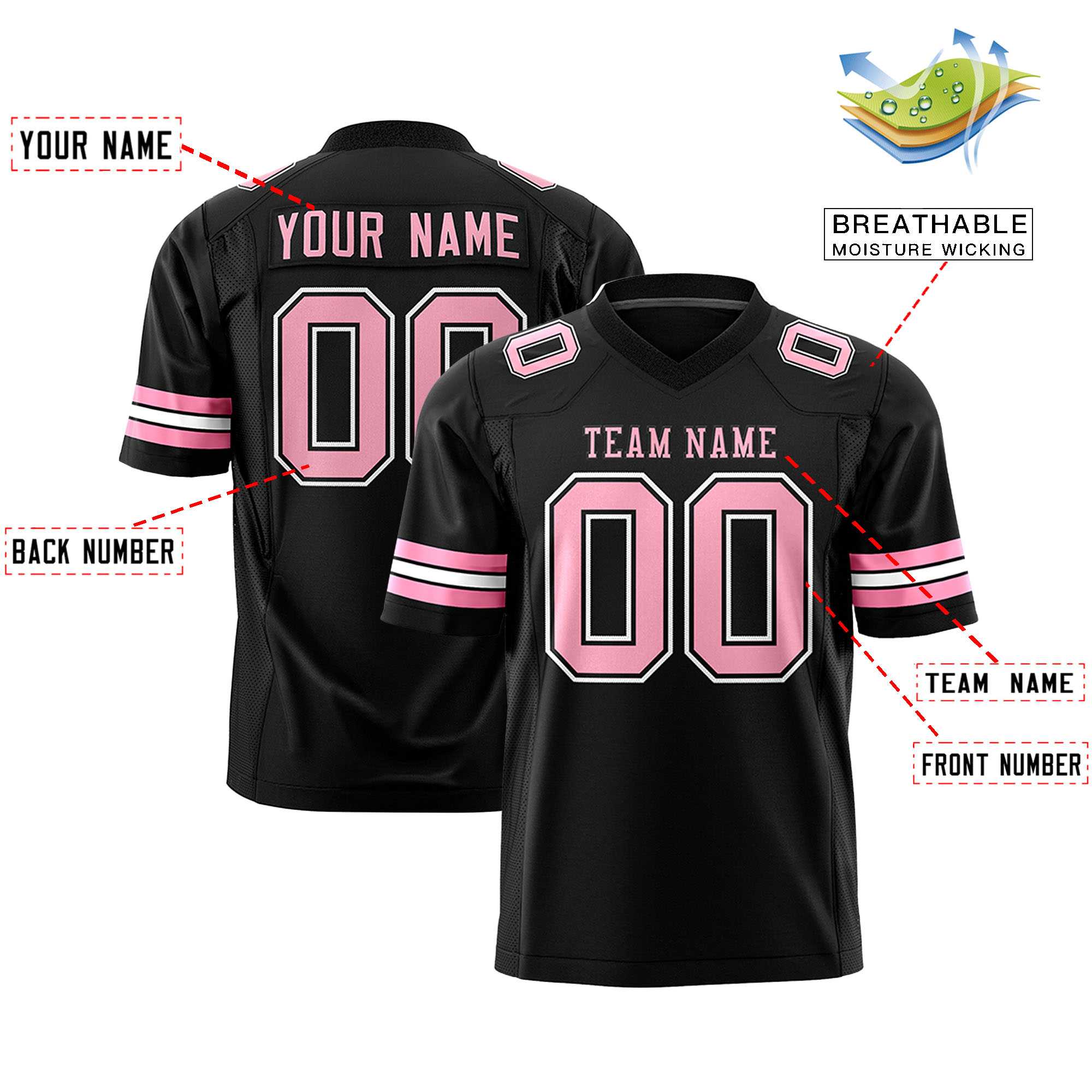 Custom Black Light Pink Personalized Classic Authentic Football Jersey